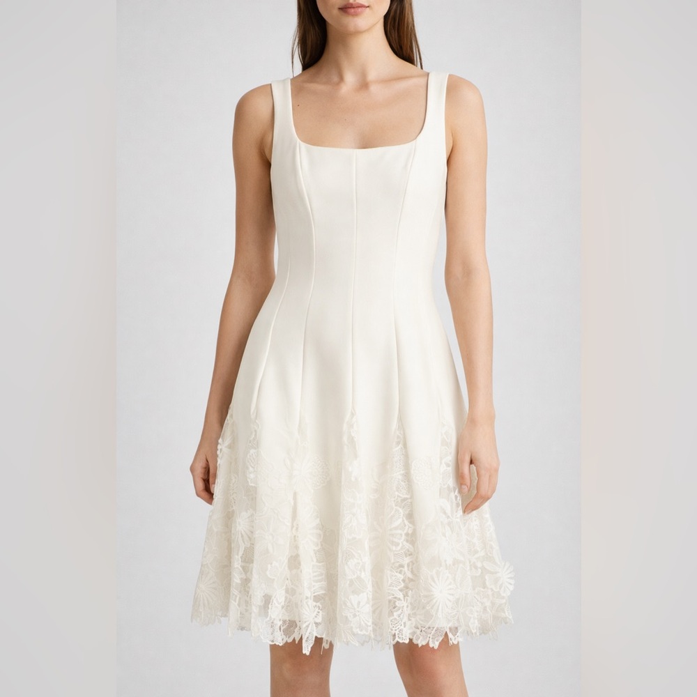 Milly Cream Lace-Trim Mini Dress